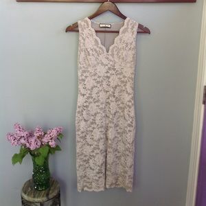 Light gray French Bazaar stretch lace lined dress